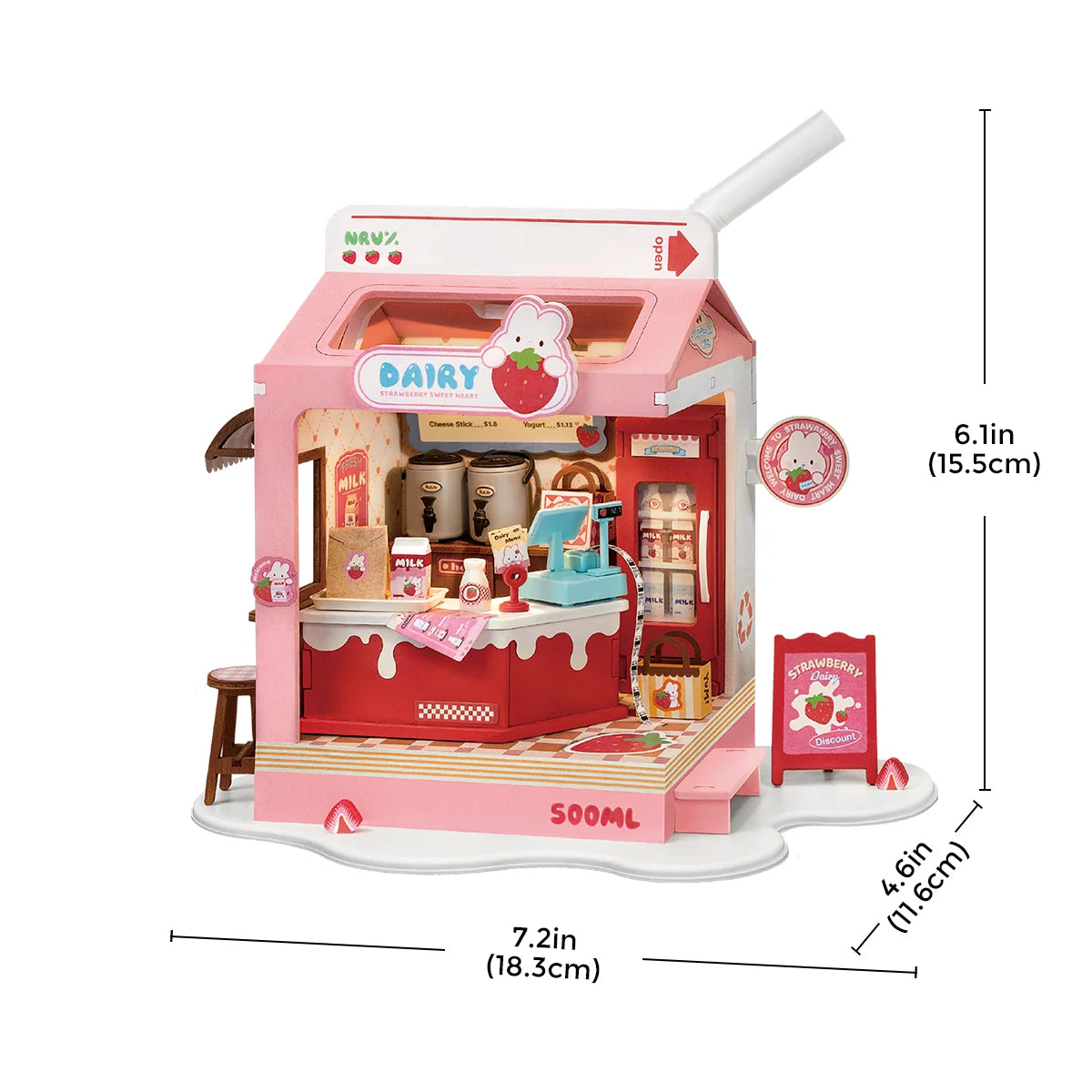 Pink miniature dairy milk box scene kit with accessories, front view