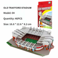 Old Trafford 3D mini stadium model, red-and-white stands and gray roof detail