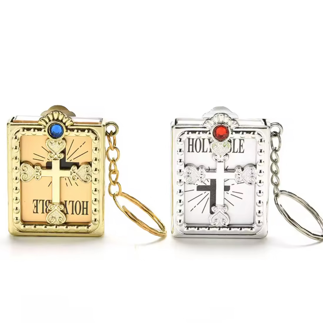 Bible Keychain – Tiny Bible Book Keyring – Random Gold or Silver