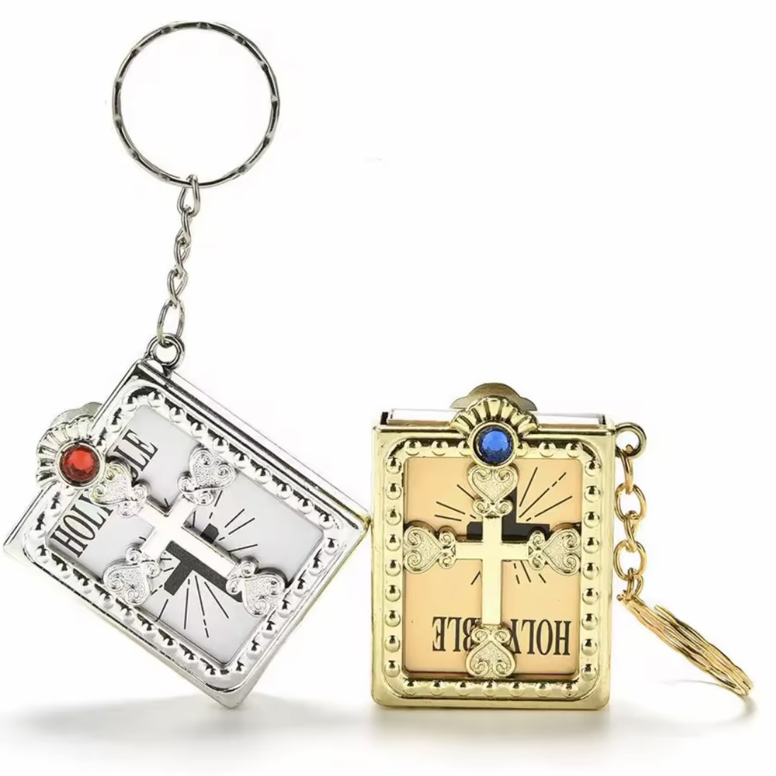 Bible Keychain – Tiny Bible Book Keyring – Random Gold or Silver