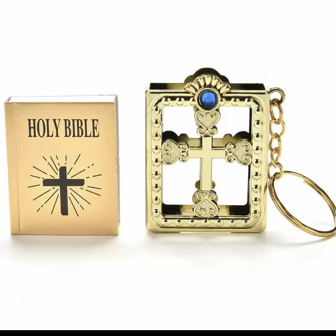Bible Keychain – Tiny Bible Book Keyring – Random Gold or Silver