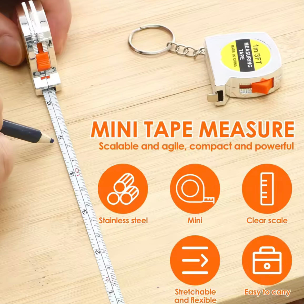 Tape Measure Mini Keychain