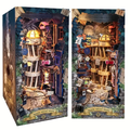Miniature book nook insert kit with lit alley-style bookshelf miniature diorama