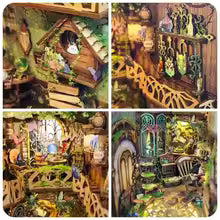Miniature fairy book nook kit insert with tiny shelves, books, and detailed interior scenes