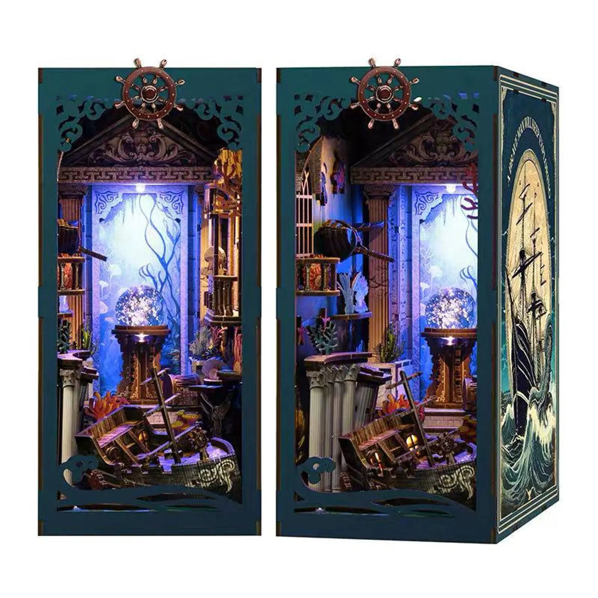 Miniature book nook DIY kit box showing underwater scene and ship display art