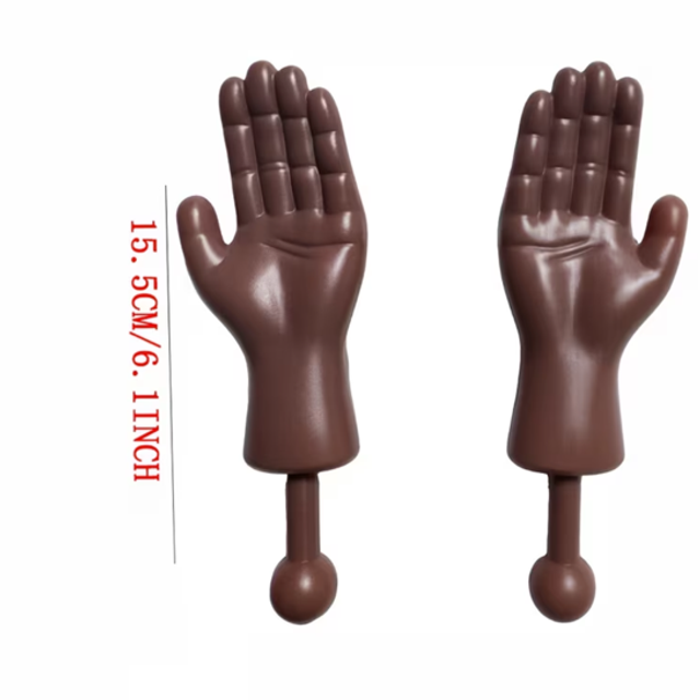 Pair of mini novelty hand figures, dark brown; 15.5 cm length