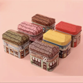 Mini decorative storage tin set with colorful patterned hinged lids
