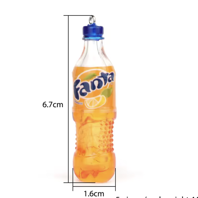 Fanta mini glass soda bottle, 1.6 x 6.7 cm, blue cap