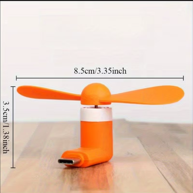 Orange mini USB-C phone fan power bank with propeller and Type-C charging port