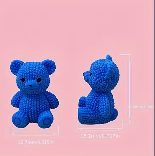 Mini kawaii bear figurine, blue, round ears and black eyes