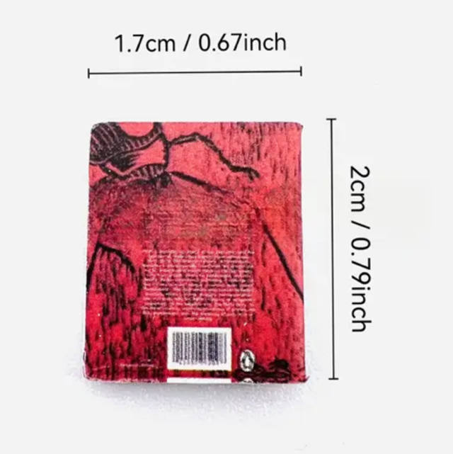 Red mini novel book cover with barcode and abstract art