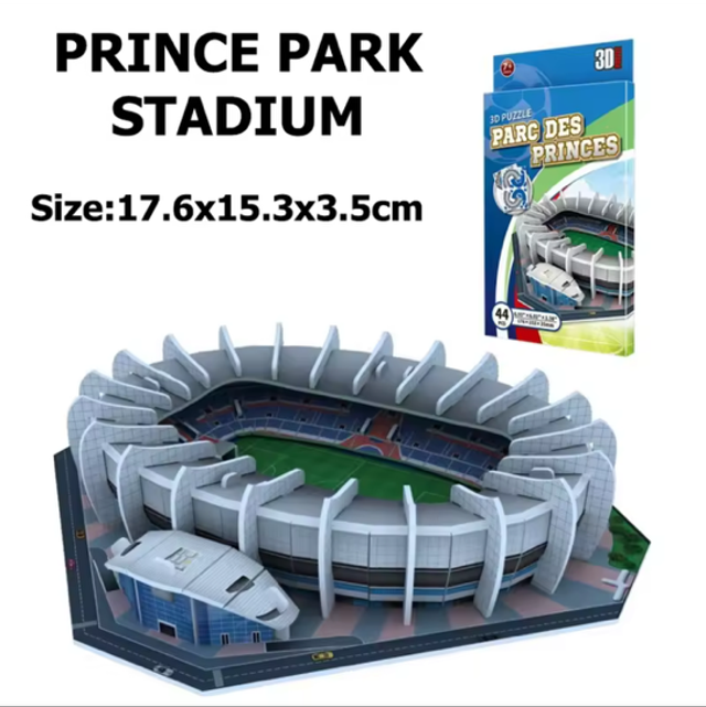 Prince Park Stadium 3D miniature model with stadium seating, green pitch, and outer frame