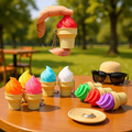 Ice cream cone fidget keychain with chain, orange cone and red swirl