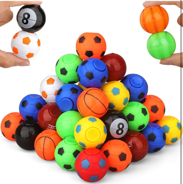 Ball fidget spinner toy set of colorful soccer-style spinning balls, including a number 8 ball