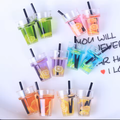 Kawaii mini cocktail drink cups with black straws, assorted neon colors