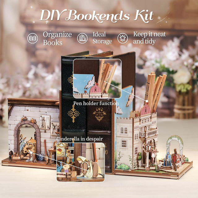 DIY fairy tale castle bookends pair kit with pen holder