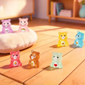 Kawaii mini care bear figurines: pastel bear shapes with hearts and bows