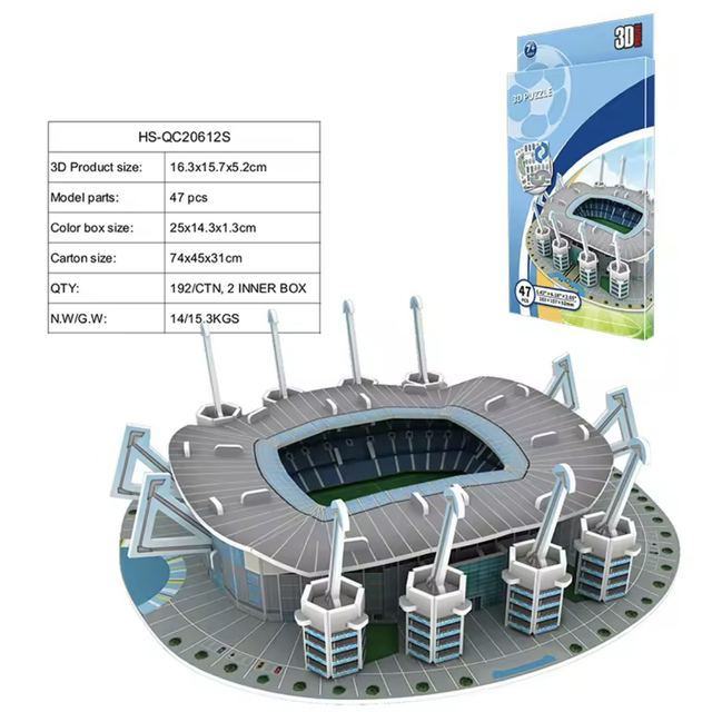 3D Etihad Stadium miniature model with detailed stands and seating, 47-piece set