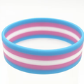 Rubber band bracelet with blue and pink striped bands