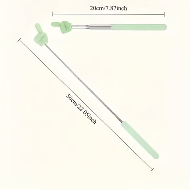 Light green telescopic teacher pointer with retractable shaft and pointed tip