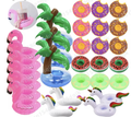 Inflatable pool drink holder set with flamingo, palm tree, donuts and watermelon slices