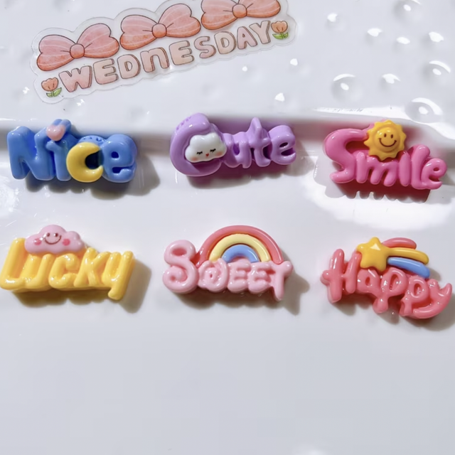 Colorful kawaii resin word charms set, assorted letters and symbols, flat back