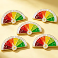 Social Battery pin badge set of five colorful enamel icons with gold-tone edge