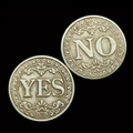 Yes/No flip coin set with two round metallic coins showing “YES” and “NO”