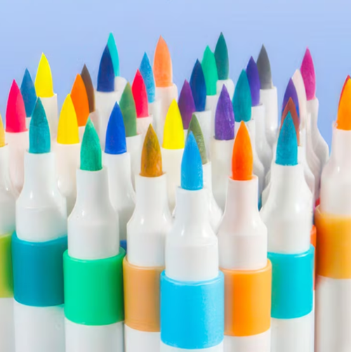 Set of acrylic paint marker pens with bright colored caps and tips