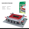 3D puzzle stadium miniature model with red roof and gray stands on display base