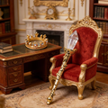 Mini crown and sceptre ornament: gold crown with crystal-tipped gold staff