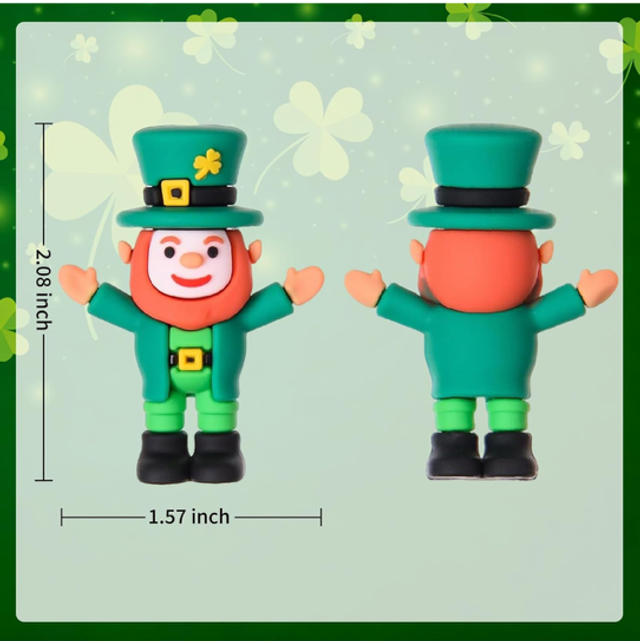 St Patrick’s Day leprechaun mini figure, two standing green-suited characters with orange faces