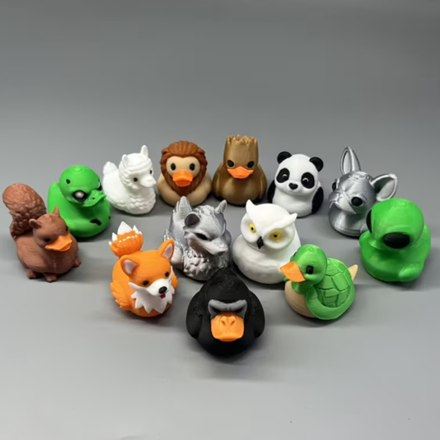 Set of colorful animal fantasy mini figurines, including panda, fox, cat, turtle, and dragon.