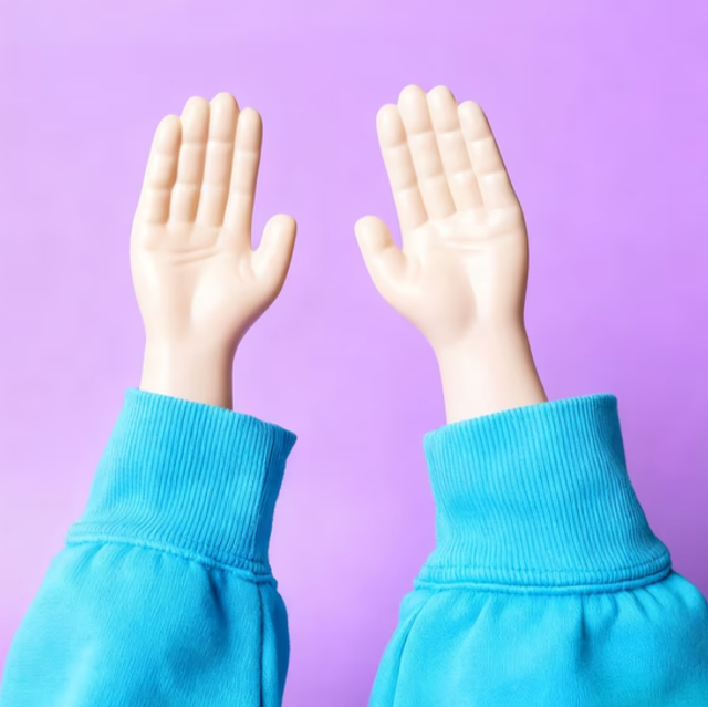Novelty mini hands with teal knit cuffs