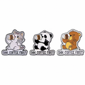 Enamel-style pin badge set with cat, panda, and bear holding coffee cups, cartoon faces