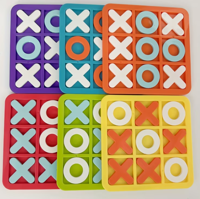 Colorful XO tic tac toe travel game boards with plastic X and O pieces