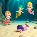 Set of three chibi mermaid figures with sculpted tails and pastel hair, ready to display