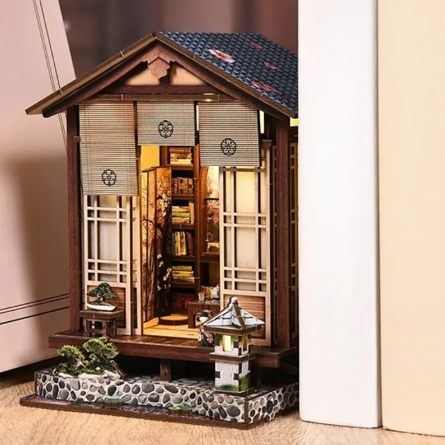 Japanese Harmony Tea House Book Nook Kit – Miniature Bookshelf Insert DIY - UK