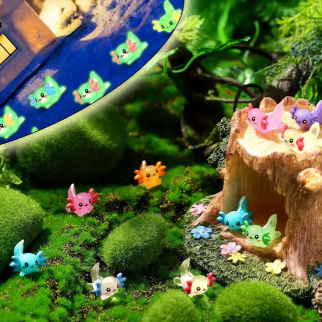 Kawaii mini axolotl figure set with colorful small animal figures