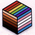 Rainbow striped cube enamel pin with multicolor horizontal bands