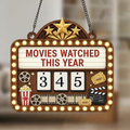 Movie marquee sign with warm lights, text 'MOVIES WATCHED THIS YEAR' and number tiles 3 4 5