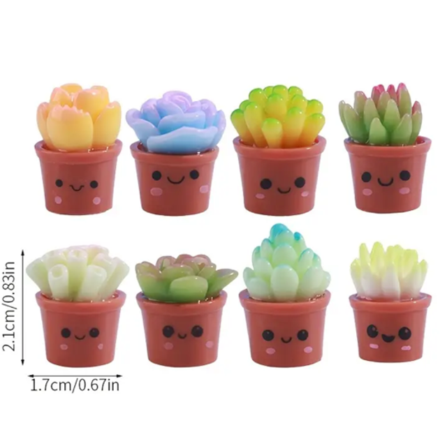 Kawaii mini succulent plant in red pot with smiling face, mixed pastel colors