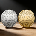Big flip coin with YES on silver side and gold YES on other