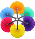 Multi-color handheld foldable pleated fan set with central hub and folded handles