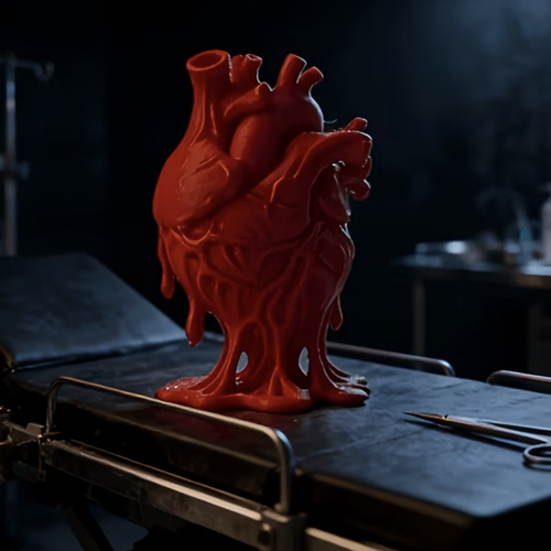 Red sculpted heart ornament, glossy 3D heart with detailed lobes